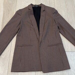 Express Plaid Long Sleeve Stretch Blazer in Size Medium